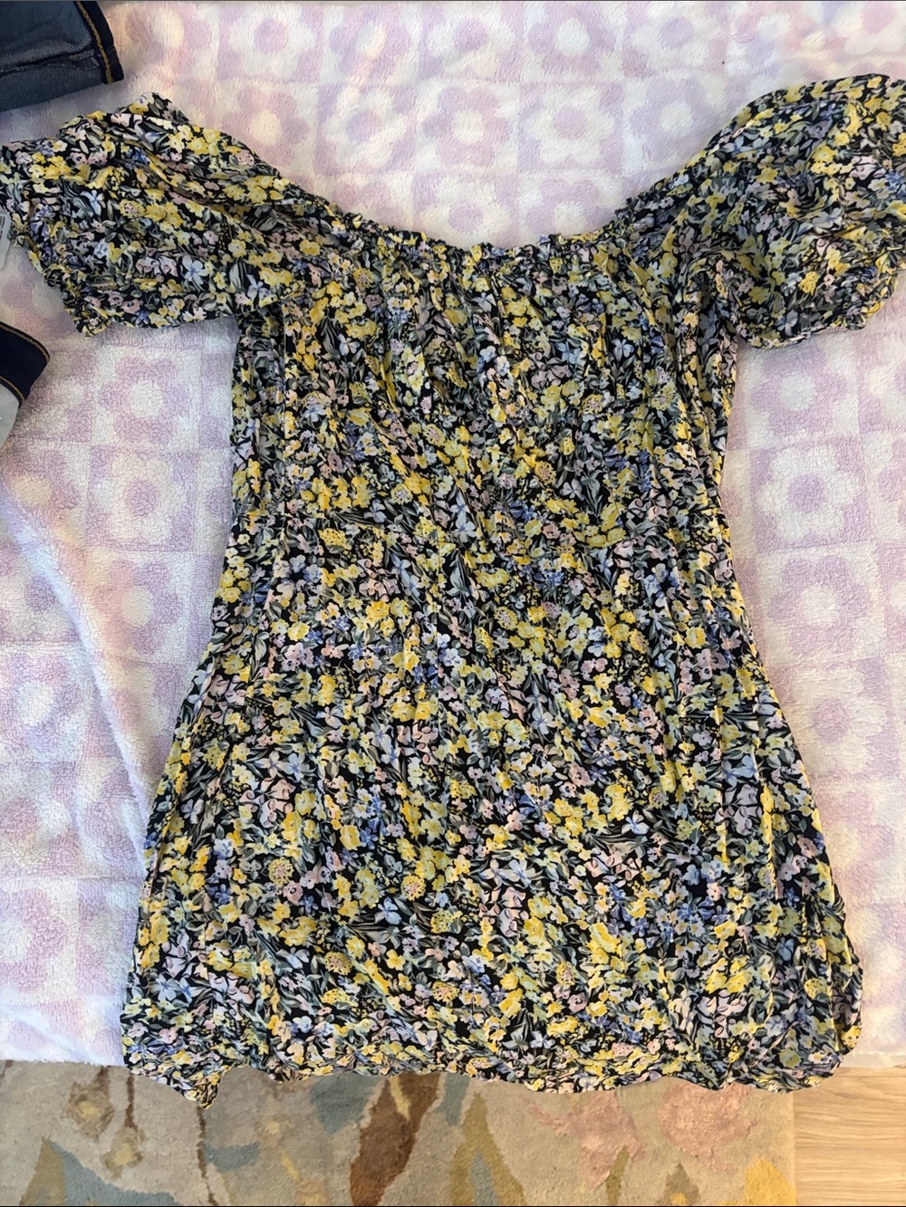 Off-Shoulder Floral Women's dress - Yellow Floral Print